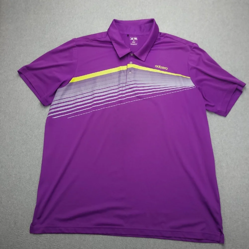 Adidas‎ Adizero Polo Shirt Mens 2XL Purple Stripe Golf Performance Stretch Top